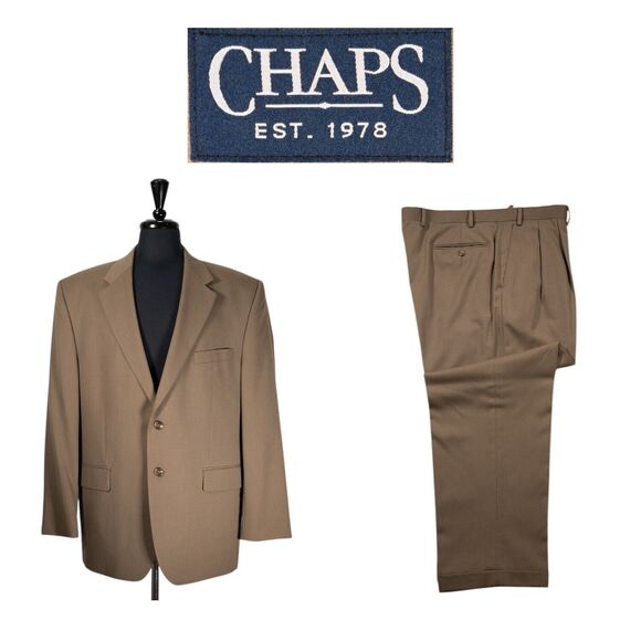 Chaps Ralph Lauren Mens Suit 2 Piece Brown Wool Blazer Jacket 44R Pants 37x30